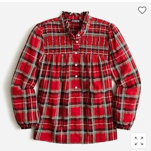 J. Crew Ruffleneck cotton flannel popover in Good Tidings plaid